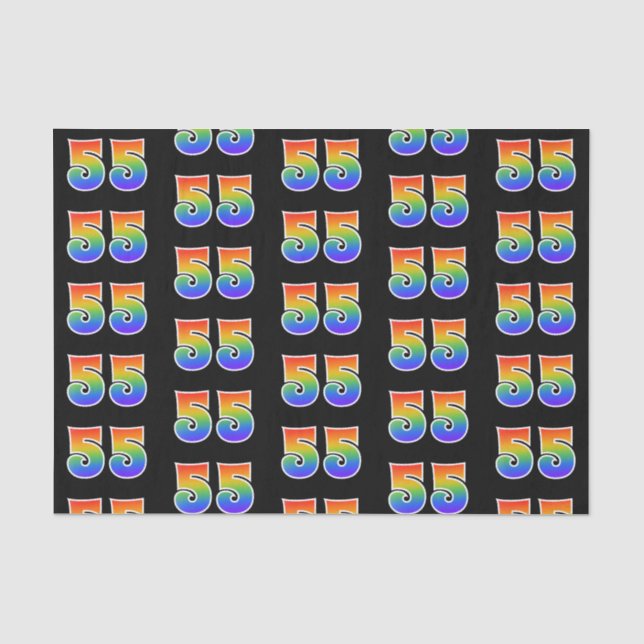 Papier Mousseline Fun Rainbow Spectrum Motif "55" Numéro d'événement (Recto)