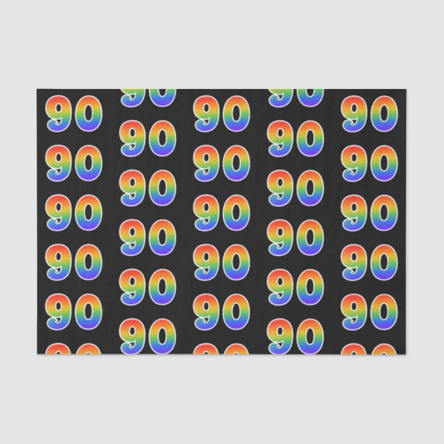 Papier Mousseline Fun Rainbow Spectrum Motif "90" Numéro d'événement (Recto)