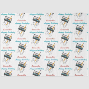 Papier Mousseline Funny 80s Musique Retro Cassette Anniversaire Nom