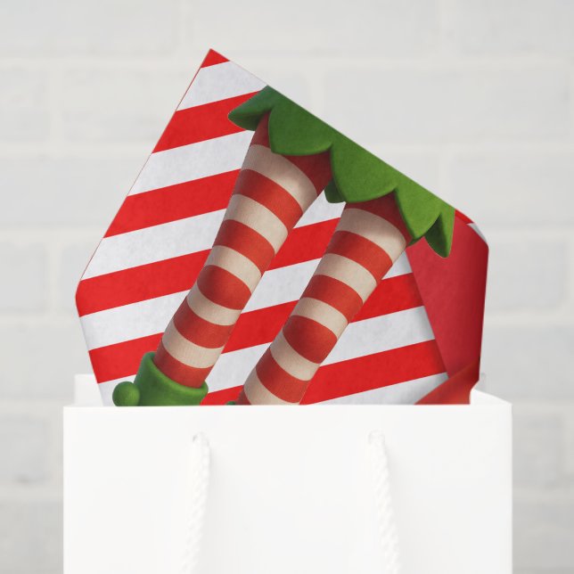 Papier Mousseline Funny Elf Legs Christmas | North Pole Mischief  (Sac cadeau)
