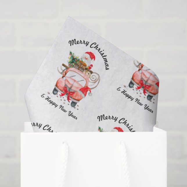 Papier Mousseline Funny new year truck Christmas (Sac cadeau)