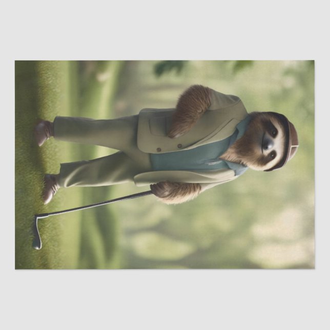Papier Mousseline Funny Sloth Golf Player, (Recto)
