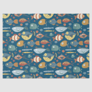 Papier Mousseline Funny Whimsical Océan Poisson Motif bleu
