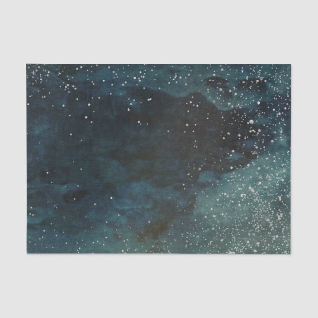 Papier Mousseline Galaxie bleu vert ciel étoiles parchemin en détres (Recto)