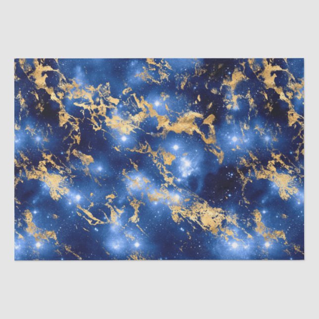 Papier Mousseline Galaxie en marbre bleu, blanc et or (Recto)