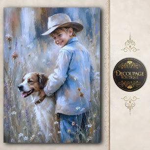 Papier Mousseline Garçon et chien de ferme découpage