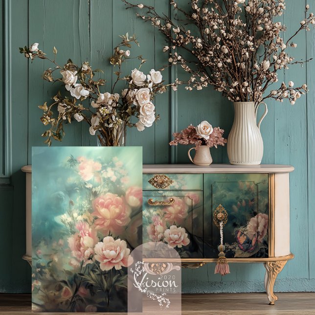 Papier Mousseline Garden Romance, Peony Floral (Garden Romance, Ethereal Pink Peony, Decoupage Tissue Paper, 2020visionprints)