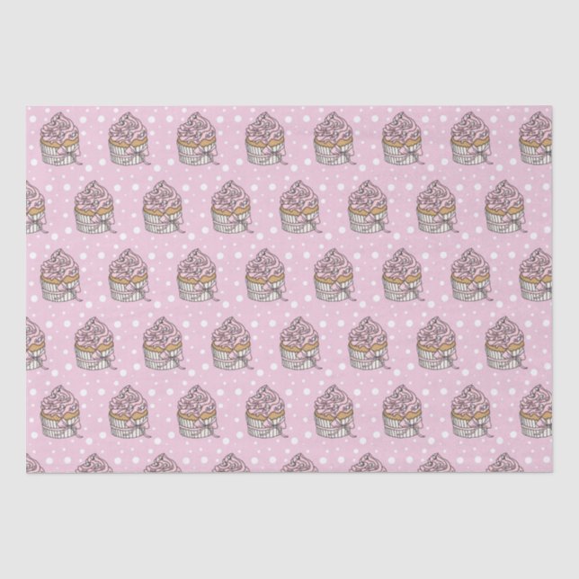 Papier Mousseline Gâteaux roses et argent pois   (Recto)