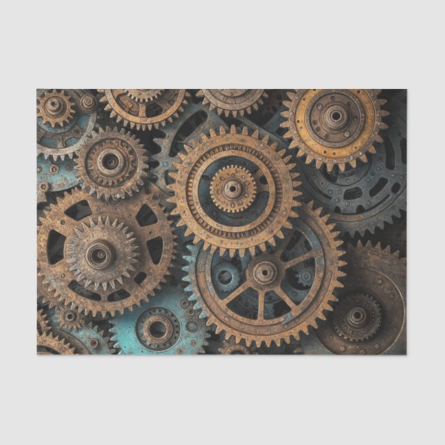 Papier Mousseline Gears de patine rouille - Découpage à vapeur (Recto)