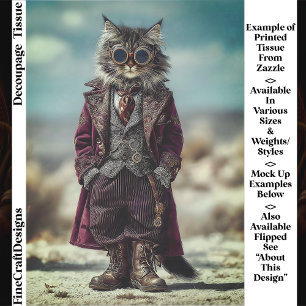 Papier Mousseline Gentleman Chat Debout Steampunk EV5R Découpage