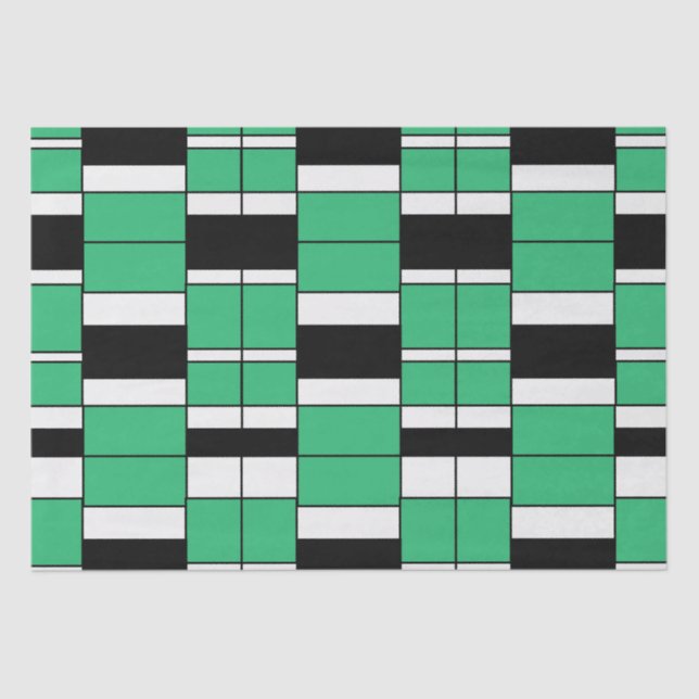 Papier Mousseline Géométrique du milieu du siècle vert noir (Recto)