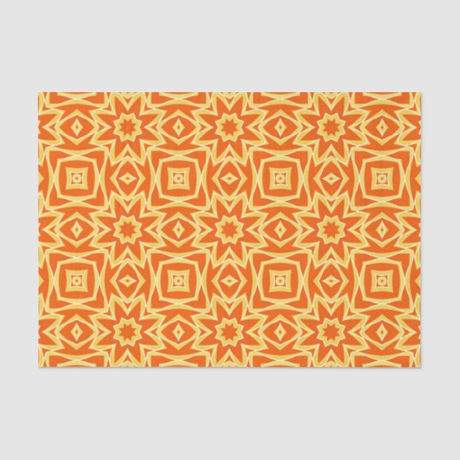 Papier Mousseline Géométrique étoile Abstraite - Orange et Or (Recto)