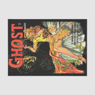 Papier Mousseline Ghost Vintage Horror Comics Lady Yellow Decoupage