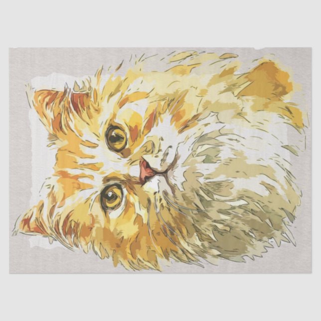 Papier Mousseline Ginger Longhair Cat Aquarelle Sketch (Recto)