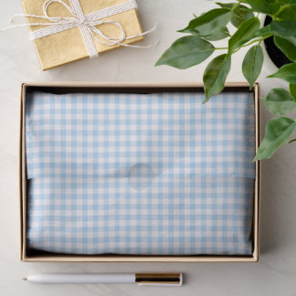 Papier Mousseline Gingham Classique Bleu Bébé