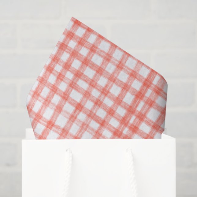 Papier Mousseline Gingham Hand-Drawn Modern Cute Red White Preppy (Sac cadeau)
