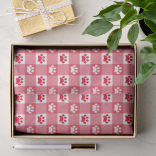 Papier Mousseline Gingham rouge avec empreintes de pattes