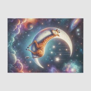 Papier Mousseline Girafe Bébé Céleste Endormie sur la Lune et les Ét