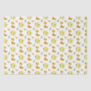 Papier Mousseline Girafe Fleurs Florales Jaunes