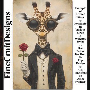 Papier Mousseline Girafe Romantique Cool + Rose Rouge AH2 Découpage