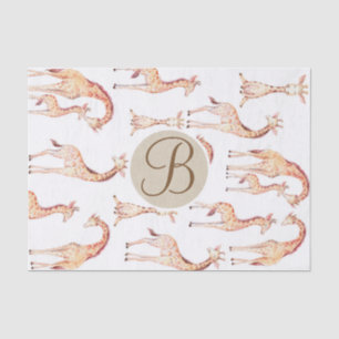 Papier Mousseline Girafes Tannées Monogramme Lettre Initiale Baby Sh