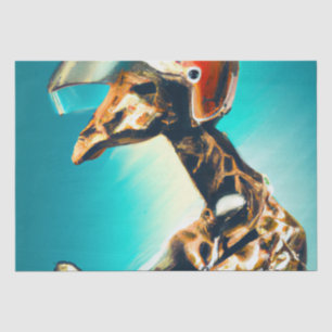 Papier Mousseline Giraffe portant un casque sur moto Art moderne AI