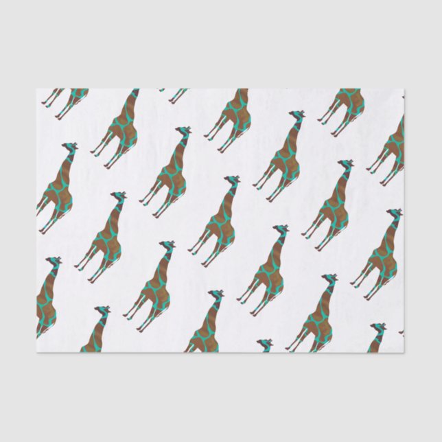 Papier Mousseline Giraffe Silhouette Brown et Turquoise (Recto)