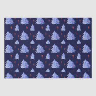 Papier Mousseline Glace d'hiver Arbre bleu Holly Berries Marine Noël