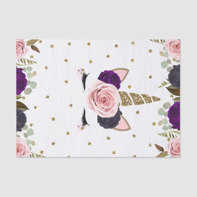 Papier Mousseline Glam floral foncé Parties scintillant or Unicorn A (Recto)