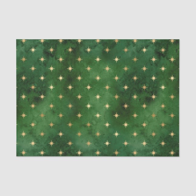 Papier Mousseline Glam Green Gold Stars Noël (Recto)