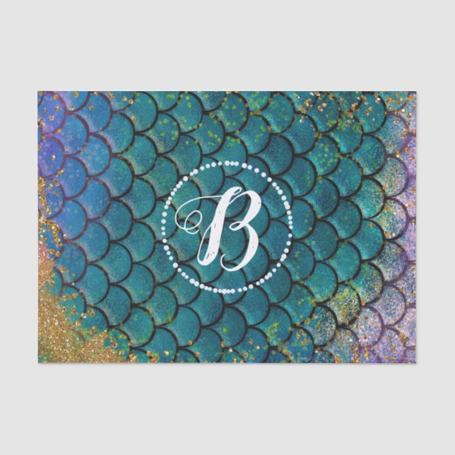 Papier Mousseline Glam Mermaid Balances de poisson Turquoise violet  (Recto)