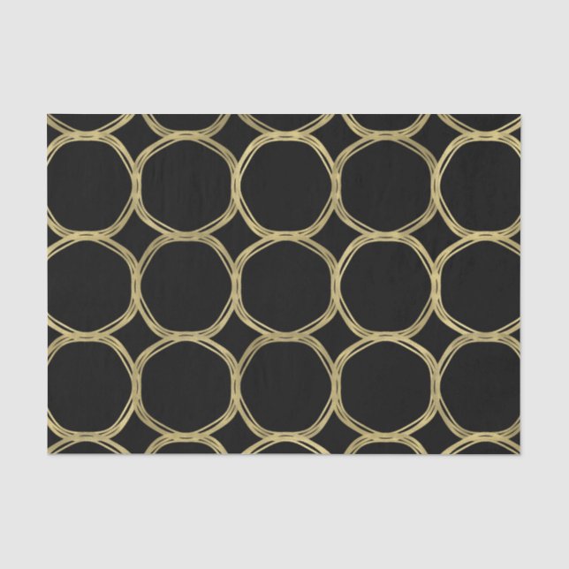 Papier Mousseline Glam or et anneaux noirs Fête Glam moderne (Recto)