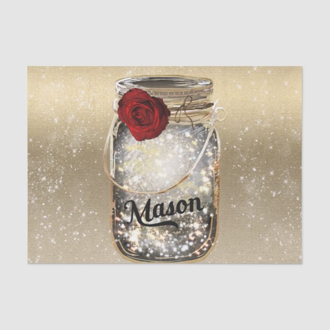 Papier Mousseline Glamme dorée Rouge Rose Mason Jar (Recto)