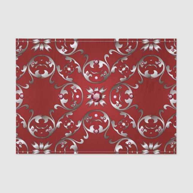 Papier Mousseline Glamour Fantastique Blanc Or Scarlet Rouge Baroque (Recto)
