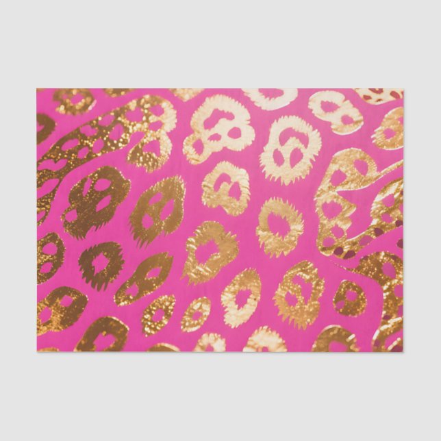 Papier Mousseline Glamour Imprimé Léopard Or Rose Chaud (Recto)