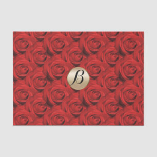 Papier Mousseline Glamour Roses Rouges Or Monogramme Élégant Moderne