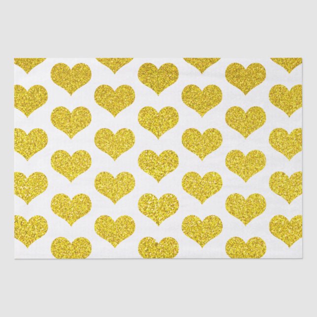 Papier Mousseline Glittery Golden Heart Patterns Mariages Fêtes (Recto)