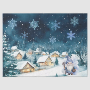Papier Mousseline Gnome et flocons de neige bleu Whimsical