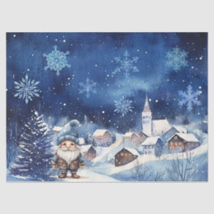 Papier Mousseline Gnome et flocons de neige bleu Whimsical