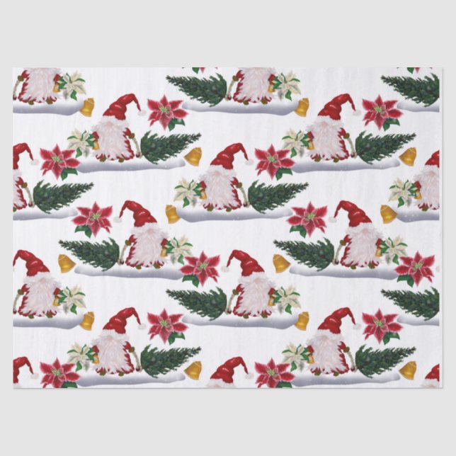 Papier Mousseline Gnomes de Noël festifs, Poinsettia et cloches (Recto)