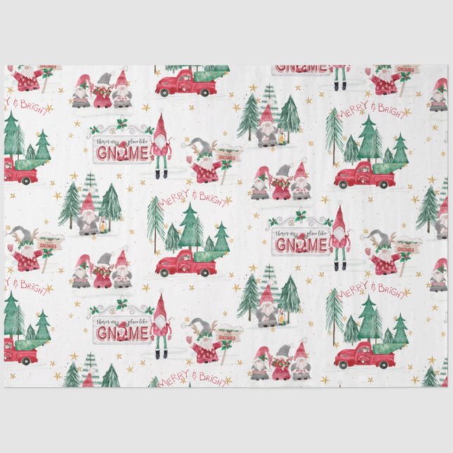 Papier Mousseline Gnomes de Noël Joyeux Camion Rouge brillant Découp (Recto)