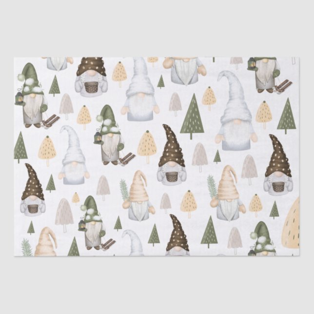 Papier Mousseline Gnomes Forêt Blanc (Recto)