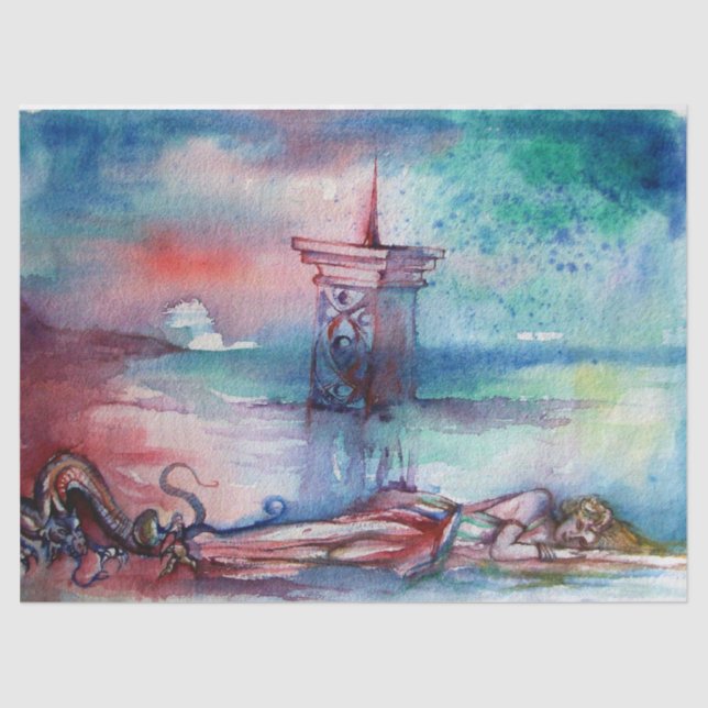 Papier Mousseline GNOMON ET DAME DE LA Légende Arthurienne DU LAC (Recto)