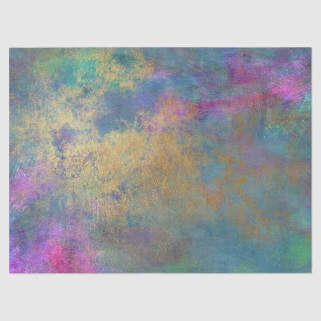Papier Mousseline Gold Abstrait et rose sur découpage bleu (Recto)