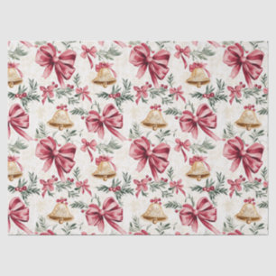 Papier Mousseline Gold Bells Pink Bows Noël