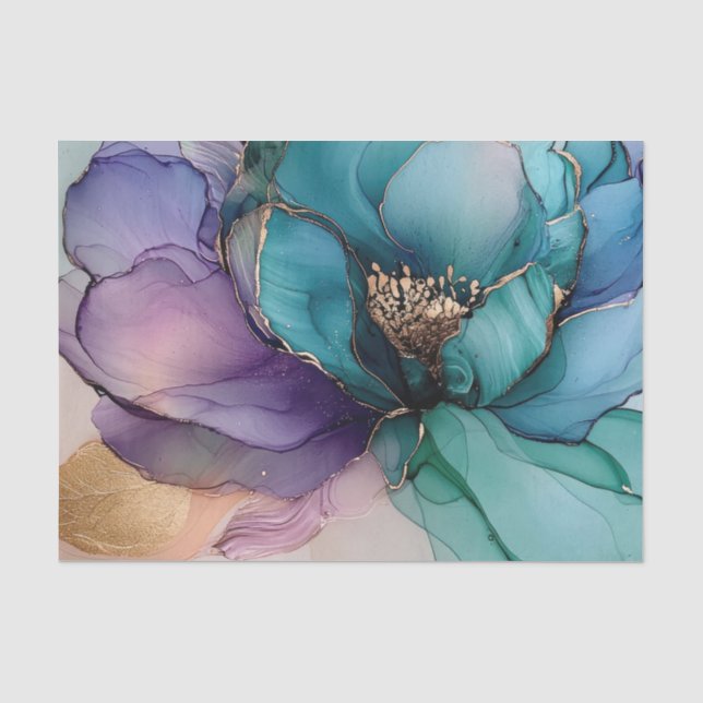 Papier Mousseline Gold Blue Aqua Purple Flower (Recto)