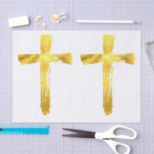Papier Mousseline Gold Brush Cross - Elégant Christian Crucifix Big