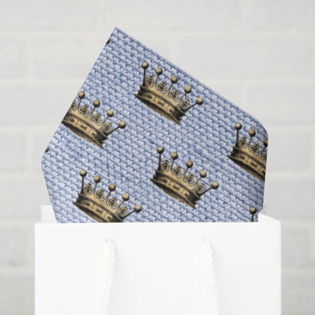 Papier Mousseline Gold Crown Royal Motif Blue Linen Prince Chic (Sac cadeau)