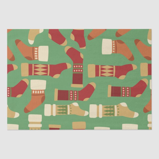 Papier Mousseline Gold de Noël, Rouge, Chaussettes vertes (Recto)