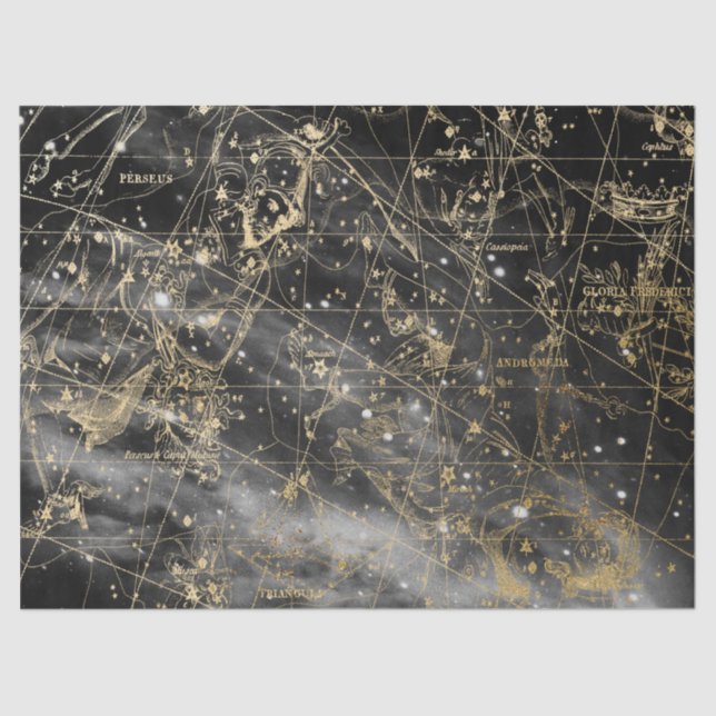 Papier Mousseline Gold et Black Galaxy Star Map Series Design 1 (Recto)